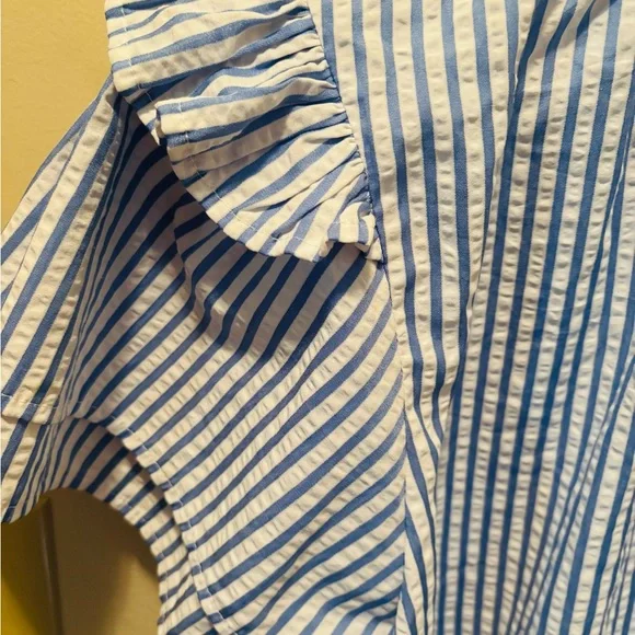 Entro Blue and White Striped Ruffle Blouse - Picture 4 of 4